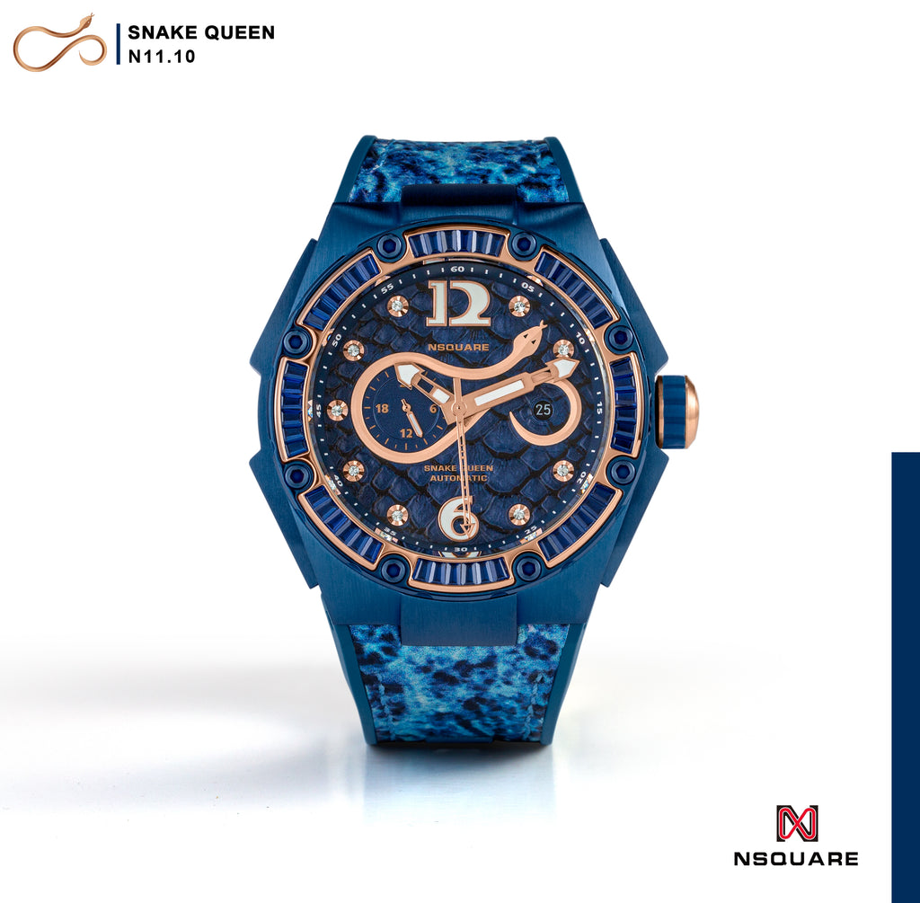 N11.10 Dual Material - Blue Snake Embossing Pattern Leather with Blue Rubber Strap|N11.10 雙材質 - 藍色蟒蛇壓花圖案皮和藍色橡膠帶