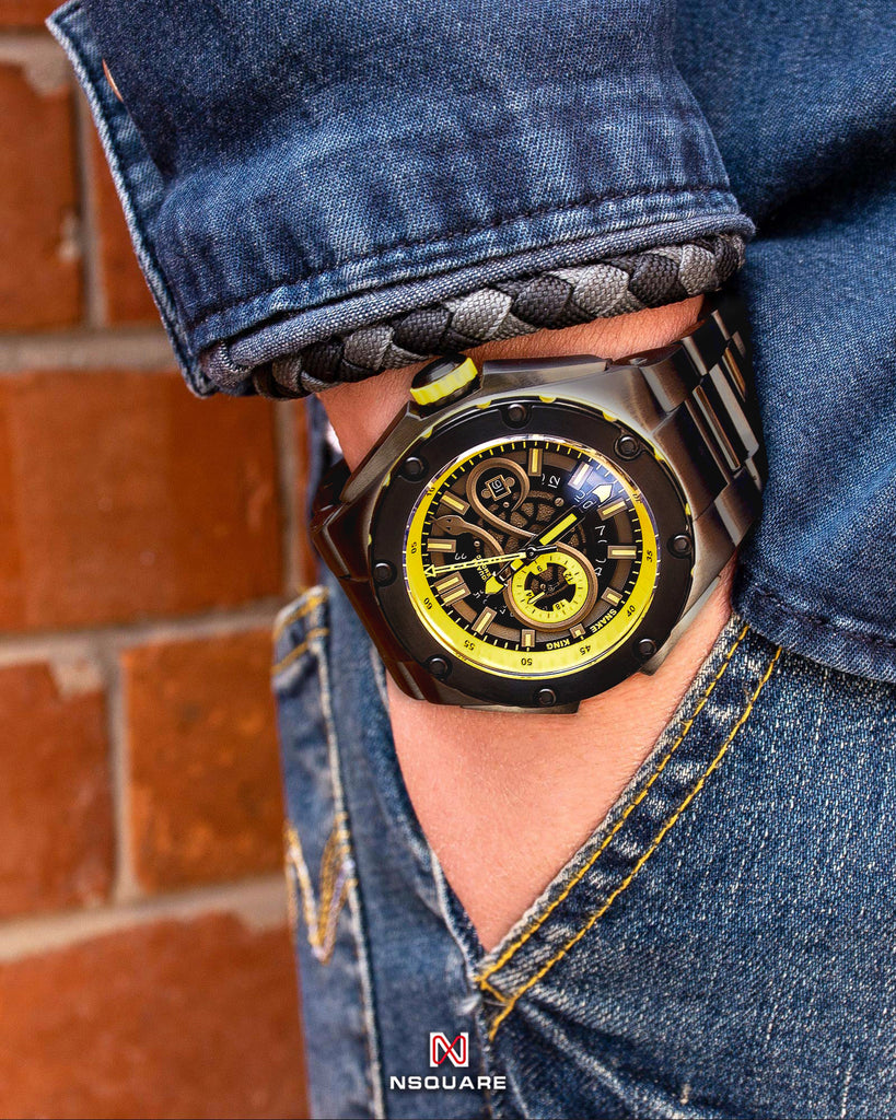 NSQUARE SnakeKing Automatic Watch-46mm N10.3 Gray/Yellow/GrayBracelet|蛇皇系列 自動錶-46毫米 N10.3 灰/黃/灰錶鏈帶