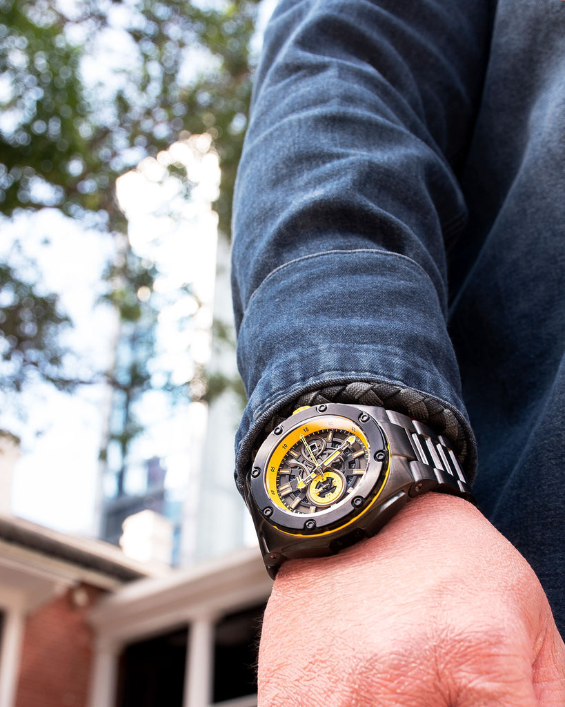 NSQUARE SnakeKing Automatic Watch-46mm N10.3 Gray/Yellow/GrayBracelet|蛇皇系列 自動錶-46毫米 N10.3 灰/黃/灰錶鏈帶