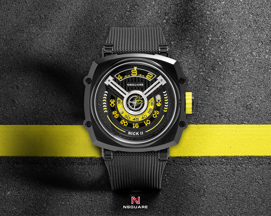 NSQUARE NICK II AUTOMATIC WATCH 45MM N12.1 BLACK/YELLOW |NSQUARE NICK II自動腕錶 45毫米 N12.1 黑色/黃色