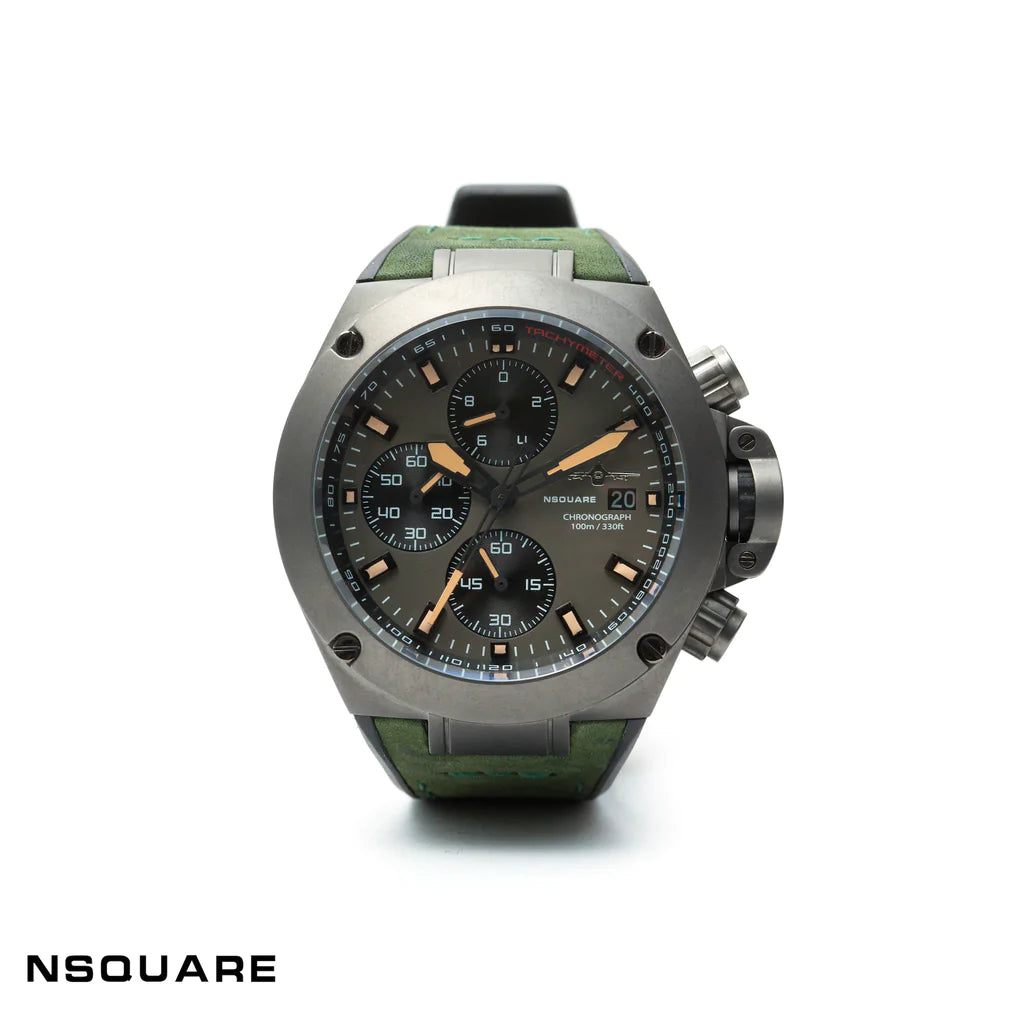 N03.2 Dual-material - Green Leather with Black Rubber Strap|N03.2 雙材質 - 綠色真皮和黑色橡膠帶